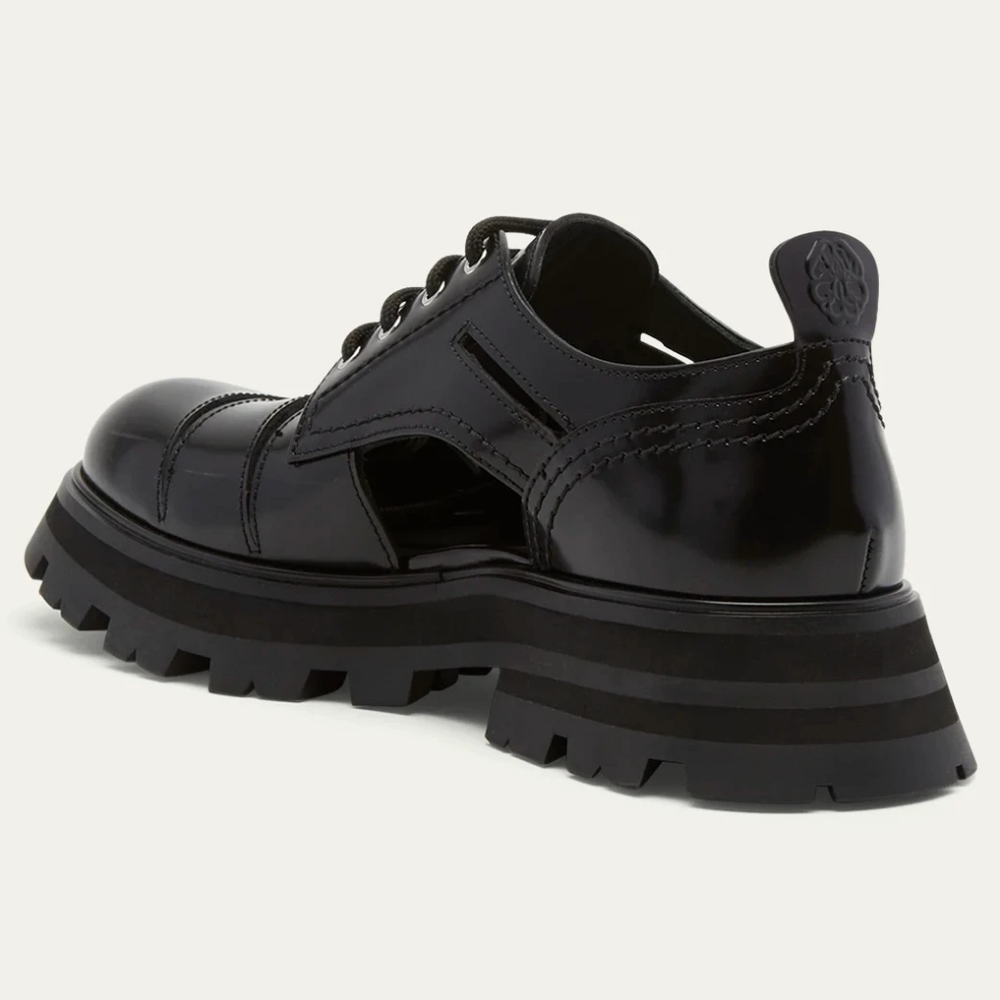 Alexander McQueen 37.5 Lucent black leather cutout lug sole shoes Edgy NWT Box - Picture 4 of 16